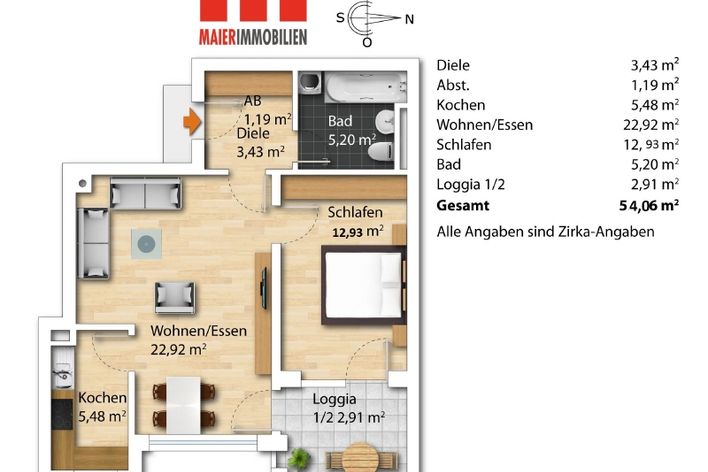 Apartamento de 2.5 habitaciones completamente renovado en el 3er piso con logia sureste y TG en una ubicación tranquila